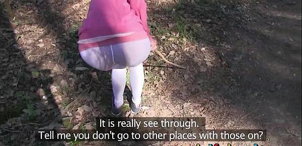  Girlfriends in yoga pants go out in public and fuck in the woods